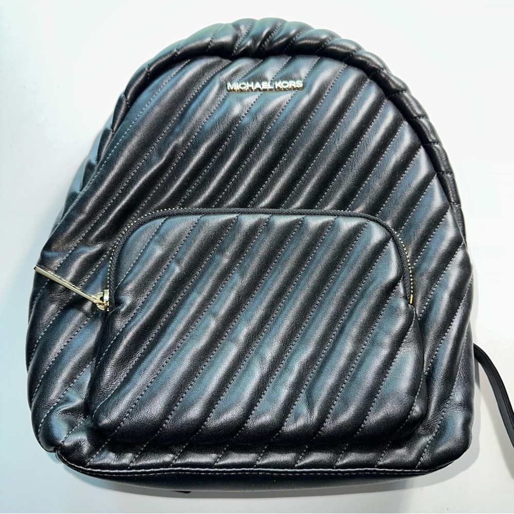 Michael Kors Black Quilted Leather Backpack with Gold Accents